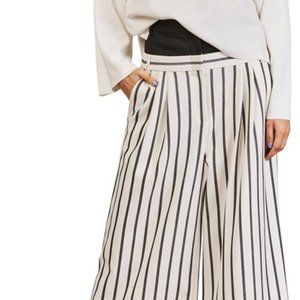NWT TIBI LUCCI Stripe Double Waist Twill Wide Leg Cropped Pants 0 XS
